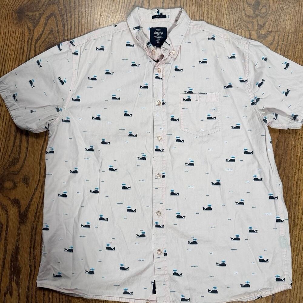 Artistry in Motion Cape Cod Whale Pink Short Sleeve XL Slim Cotton Coastal Shirt
